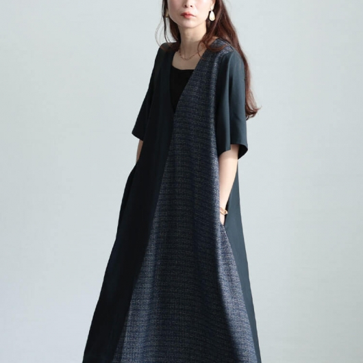 大きいサイズ レディース ワンピース ラメツイード切り替えV
