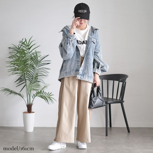 大きいサイズ レディース サイド配色切り替えワイドパンツ maru