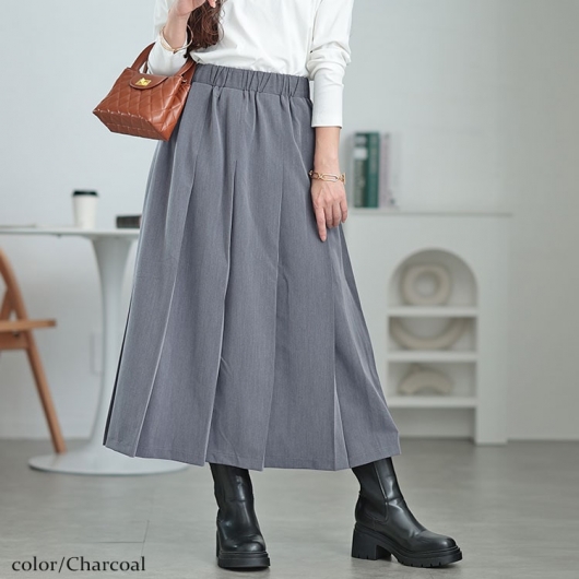 大きいサイズ レディース ウエストタックワイドプリーツスカート maru
