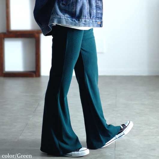 大きいサイズ レディース ストレッチテレコフレアパンツ maru