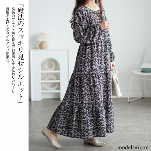 大きいサイズ レディース 小花柄ティアードマキシワンピース