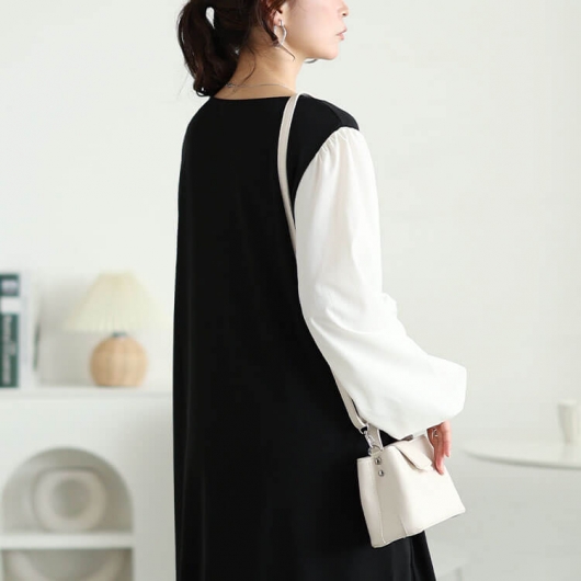 大きいサイズ レディース フェイクレイヤードフレアワンピース maru