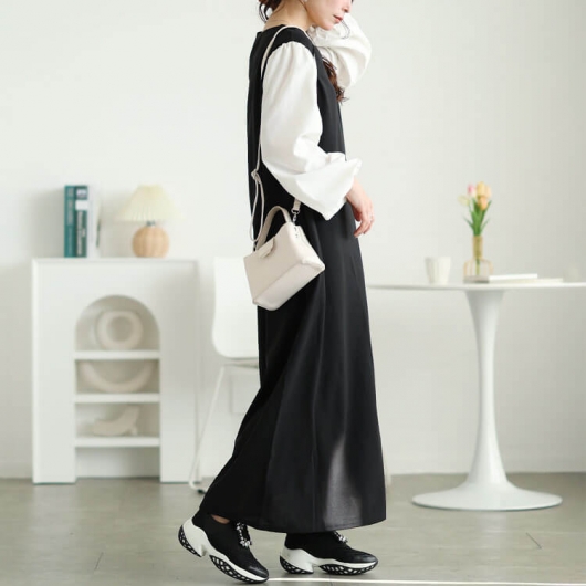 大きいサイズ レディース フェイクレイヤードフレアワンピース maru