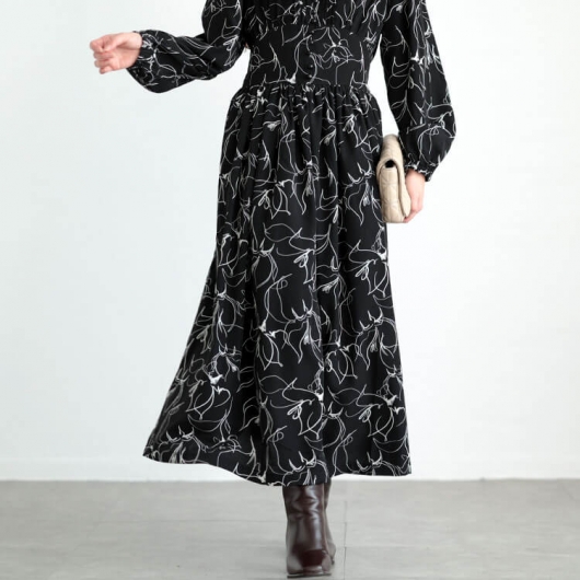 大きいサイズ レディース ウエスト切り替えピンタック花柄