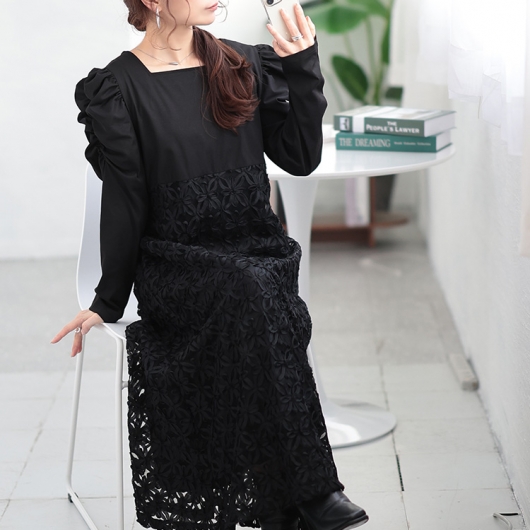 大きいサイズ レディース 刺繍チュール切り替えパワショル 大きいサイズ レディース 刺繍チュール切り替えパワショル