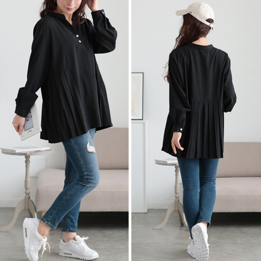 大きいサイズ レディース プリーツ切り替えキーネックチュニック maru
