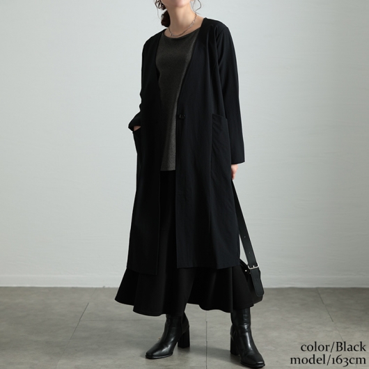 【極美品】STUDIOUS ノーカラーロングコート 黒 SIZE 3 (L) STUDIOUS コート チェスターコート 「STUDIOUS/ステュディオス