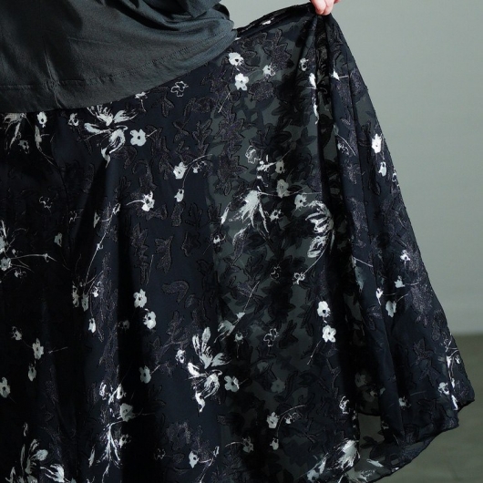 大きいサイズ レディース 花柄シフォンジャガードフレアスカート