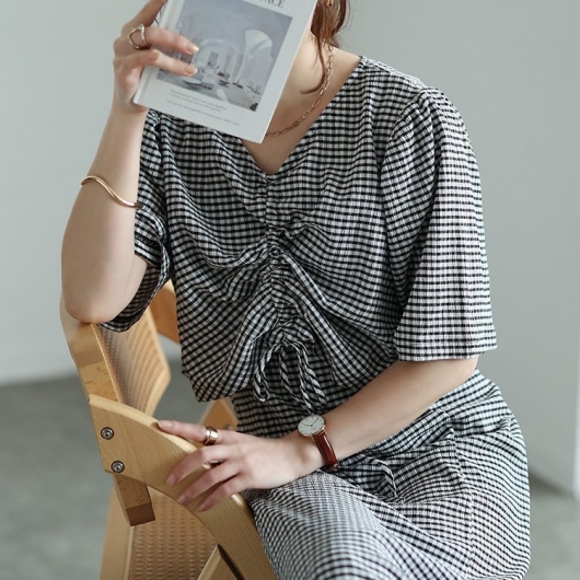 大きいサイズ レディース 前後2wayシャーリングクロップドブラウス