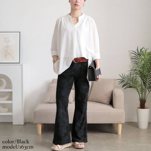 大きいサイズ レディース ムラ染クラッシュ加工フレアパンツ maru