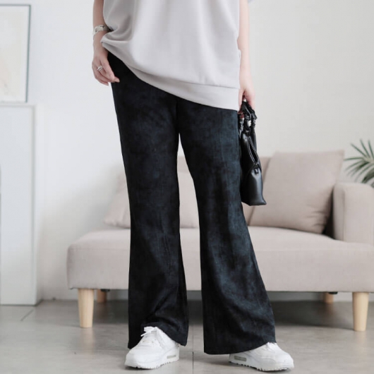 大きいサイズ レディース ムラ染クラッシュ加工フレアパンツ maru