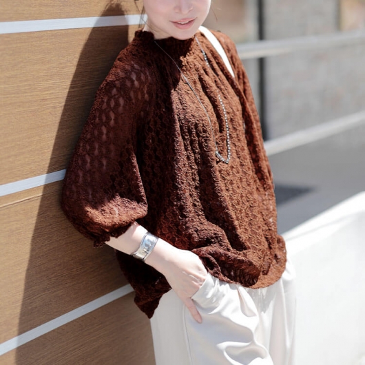 大きいサイズ レディース ストレッチレースハイネックプルオーバー