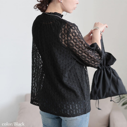 大きいサイズ レディース ストレッチレースハイネックプル