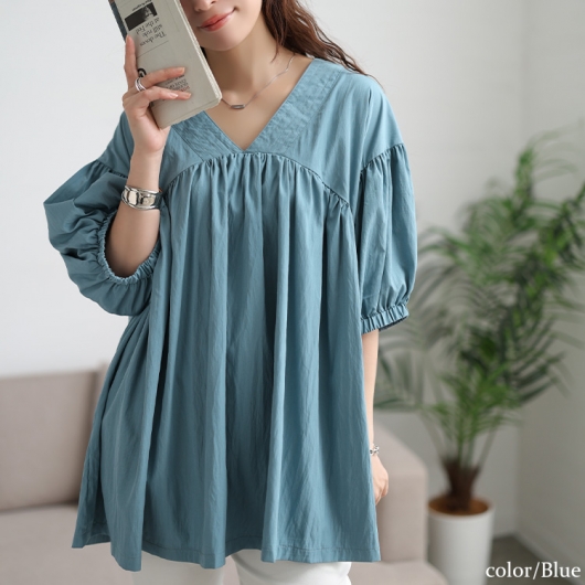 大きいサイズ レディース 接触冷感ギャザー切り替えチュニック