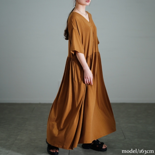 23区　大きいサイズ　洗える　ストレッチ　タック切り替えワンピース　44 FREE STYLISTS ワンピース ウエスト切り替えタックロング