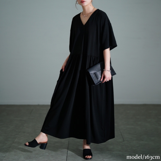 大きいサイズ レディース 胸タックギャザー切り替えワイド