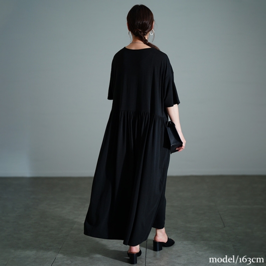 大きいサイズ レディース 胸タックギャザー切り替えワイド