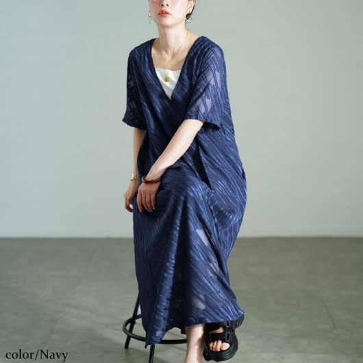 大きいサイズ レディース スラッシュシフォンジャガードワンピース