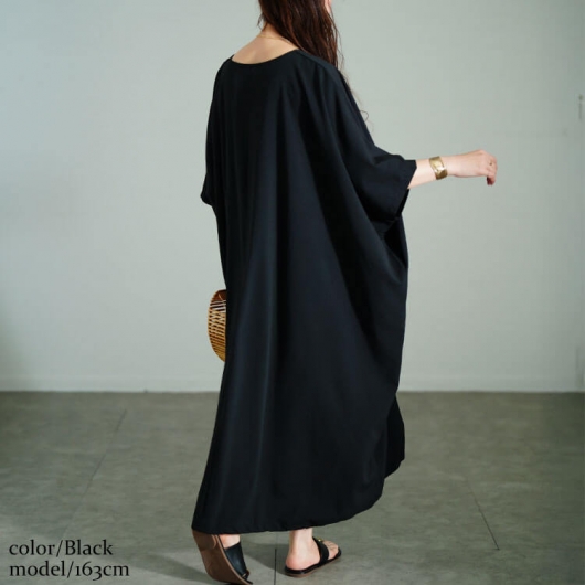 Hello,Bounjour! Vネックオーバーサイズドルマンスリーブワンピース Hello,Bounjour! Vネックオーバーサイドドルマンスリーブ