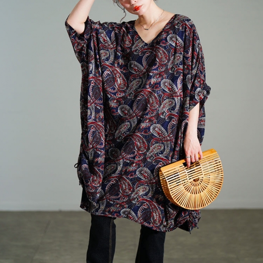 大きいサイズ レディース ペイズリー柄ドロストBOXチュニック maru