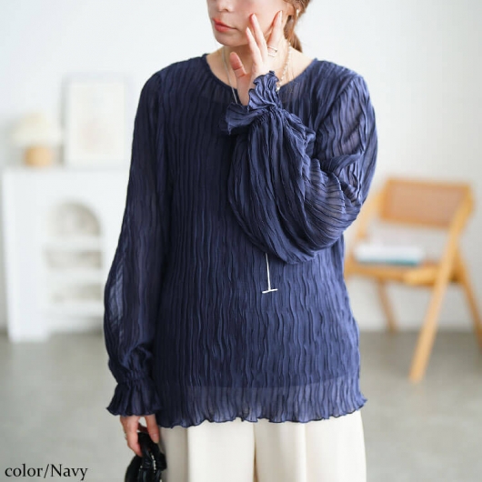 大きいサイズ レディース シアープリーツキャンディスリーブプル