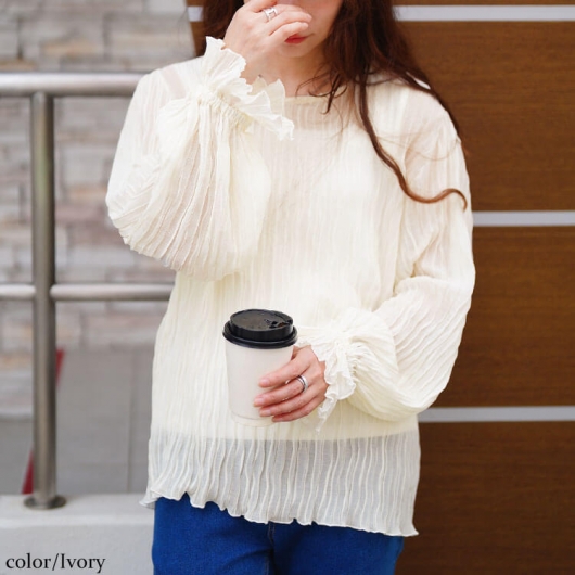 大きいサイズ レディース シアープリーツキャンディスリーブプル