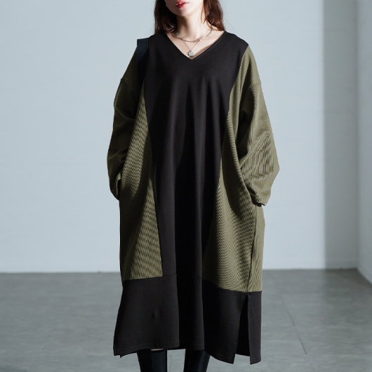 大きいサイズ レディース 異素材切り替えバイカラーワンピース maru