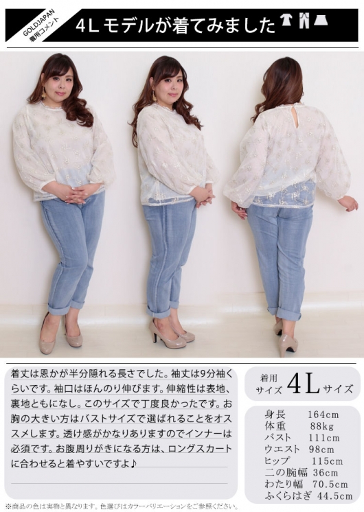 大きいサイズ レディース 刺繍チュールボリューム袖ブラウス maru