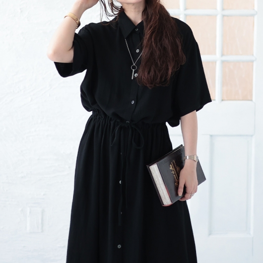 大きいサイズ レディース ウエストブラウジングシャツワンピース maru