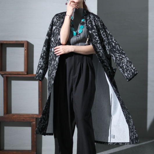 大きいサイズ レディース ジャガード柄ニットロングコーディガン