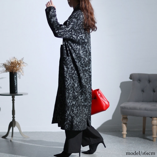 はおイタリア製 大きいサイズ ジャガード総柄 ロングコート &ニットカーデ 大きいサイズ レディース ジャガード柄ニットロングコーディガン