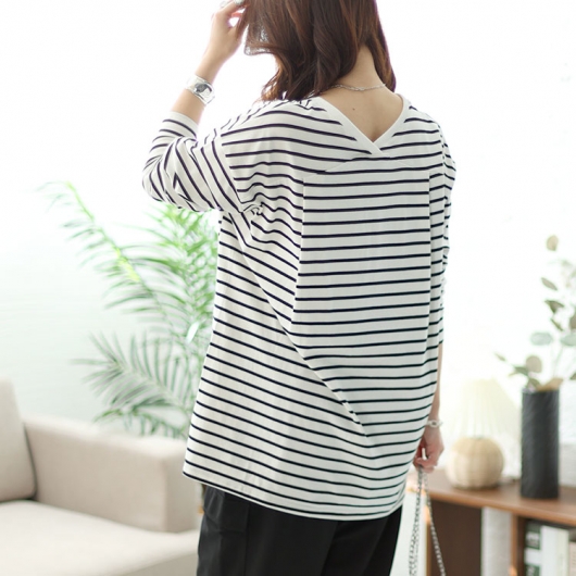 ✨希少✨PLEATS PLEASE ボーダー カットソー Vネック サイズ3 L 大きいサイズ レディース Vネックボーダー柄ロングTシャツ maru
