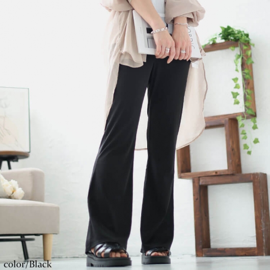 大きいサイズ レディース ストレッチテレコフレアパンツ maru-6732