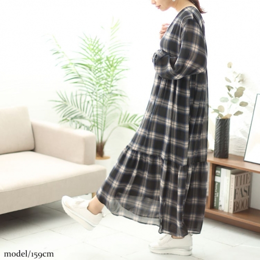 美品 トゥモローランド マカフィー 3万円 チェック柄 ティアードワンピース イベントセール】 大きいサイズ レディース 前後2wayチェック柄