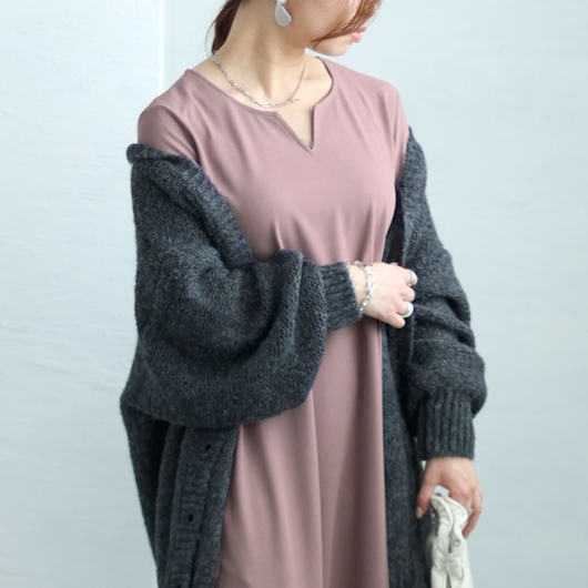 セール対象商品】 大きいサイズ レディース キーネックワッフル