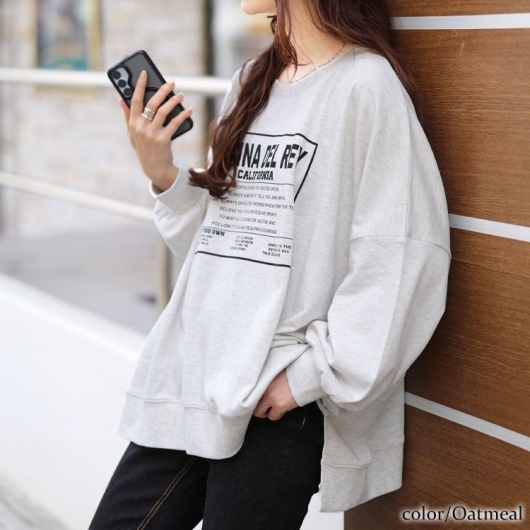 大きいサイズ レディース ロゴプリント脇スリットドルマン