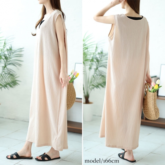 大きいサイズ レディース 前後2way楊柳ノースリーブワンピース mncut