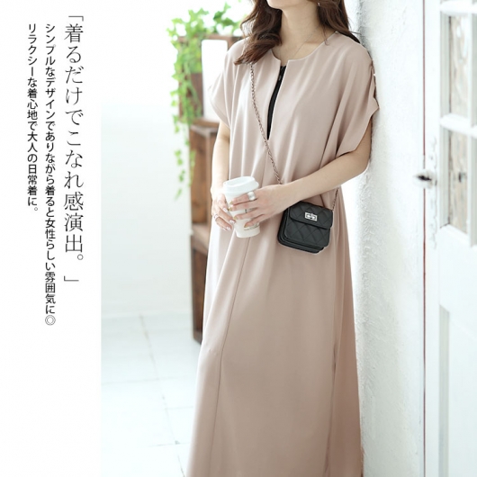 未使用　プリカ　大きいサイズ　42　XL　フレンチスリーブワンピース　ネイビー 大きいサイズ レディース キーネックフレンチスリーブワンピース