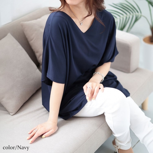 大きいサイズ レディース 接触冷感VネックドルマンTシャツ mncut