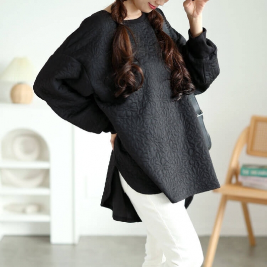 大きいサイズ レディース 花柄ふくれジャガードドルマンプルオーバー