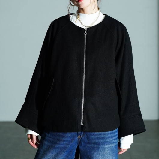 大きいサイズ レディース ノーカラードルマンZIPジャケット mnfk