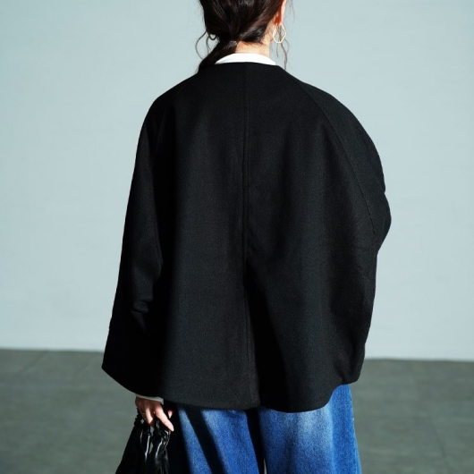 大きいサイズ レディース ノーカラードルマンZIPジャケット mnfk