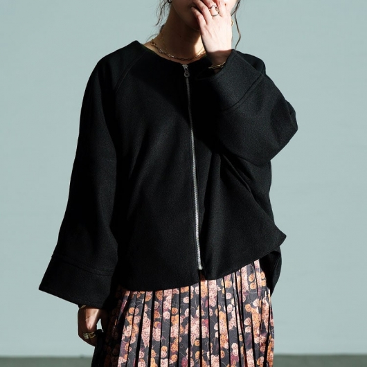 大きいサイズ レディース ノーカラードルマンZIPジャケット mnfk