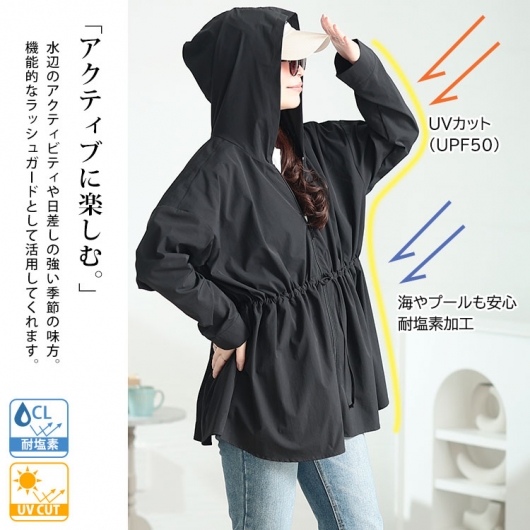 大きいサイズ レディース UVカット＆耐塩素ドロストラッシュ