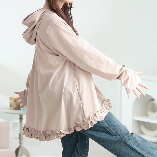 Sono フリル裾UVカットパーカー　ラッシュガード 大きいサイズ レディース UVカット＆吸水速乾ラッシュガード裾