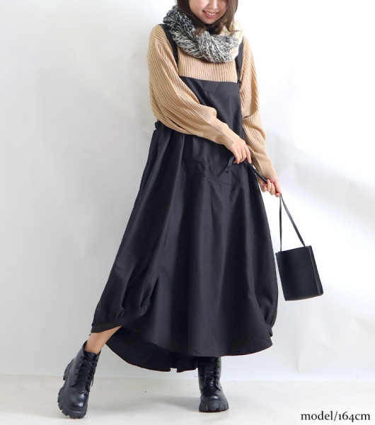 大きいサイズ レディース エプロンロングワンピース nw-21026｜大きい