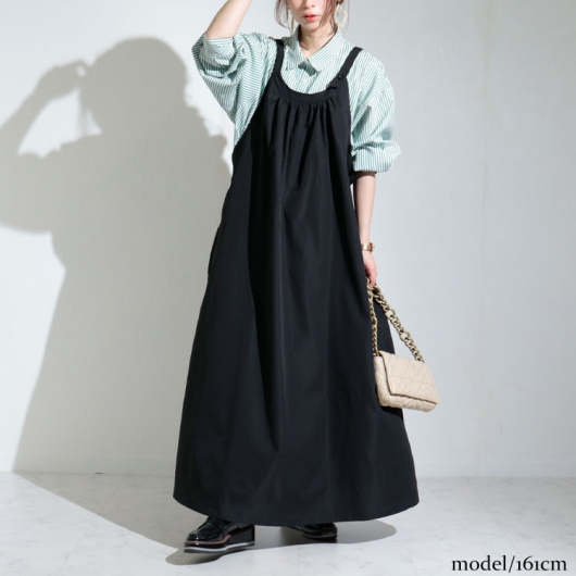 大きいサイズ レディース ロング丈エプロンワンピース nw-22010