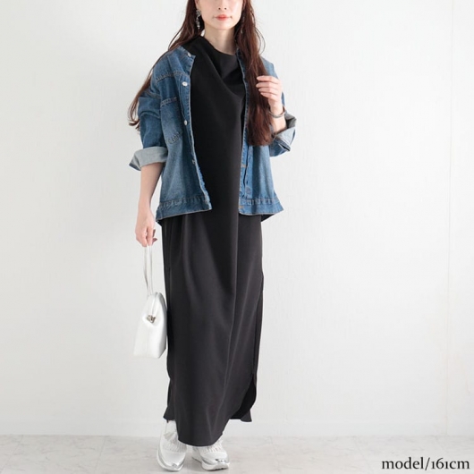 大きいサイズ レディース レイヤード風ロングワンピース nw