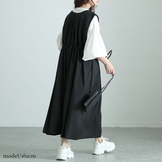 大きいサイズ レディース キーネックタックジャンパースカート nw