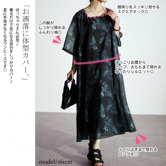 大きいサイズ レディース ボタニカル柄シアーワンピース nw 大きいサイズ レディース ボタニカル柄シアーワンピース nw